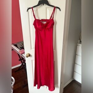 NWOT Zara Red Satin Backless Maxi Dress M